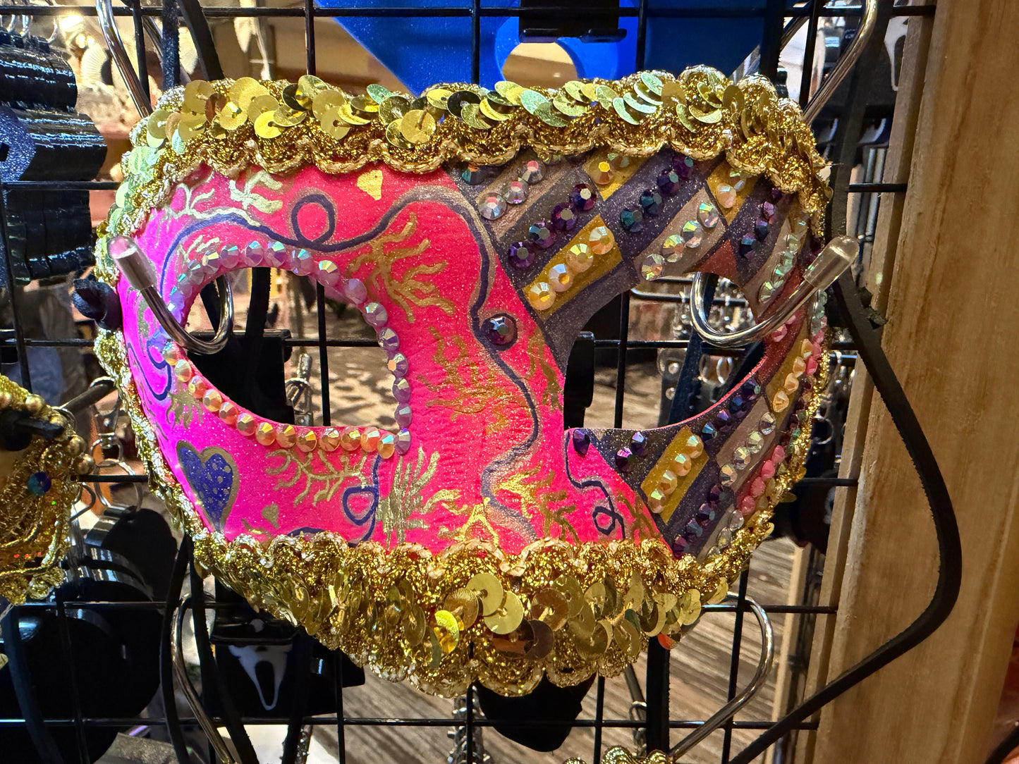 Handcrafted Pink and Gold Masquerade Mask - Luxury Venetian Costume Art with Leather Straps