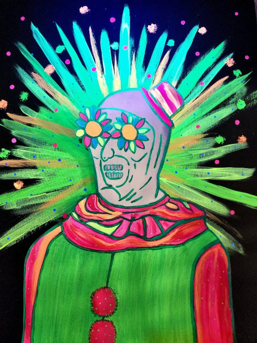 Neon Art the Clown Painting on Canvas Glows in Black Light 16x20 - Bientro