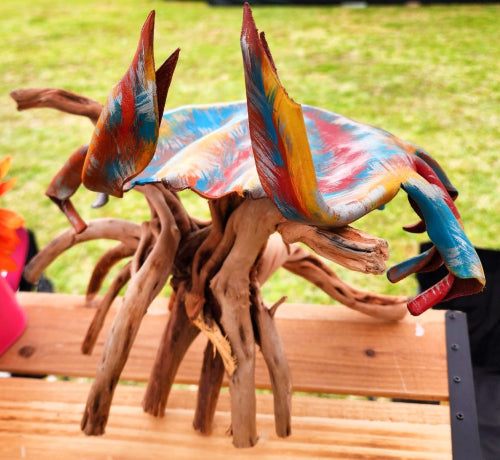 Handmade Leather Crab Art with Driftwood - Bientro