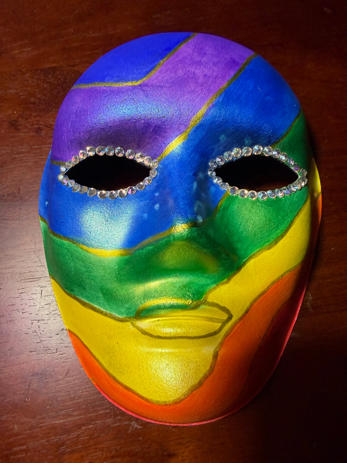 Handmade Rainbow Mask with Rhinestones