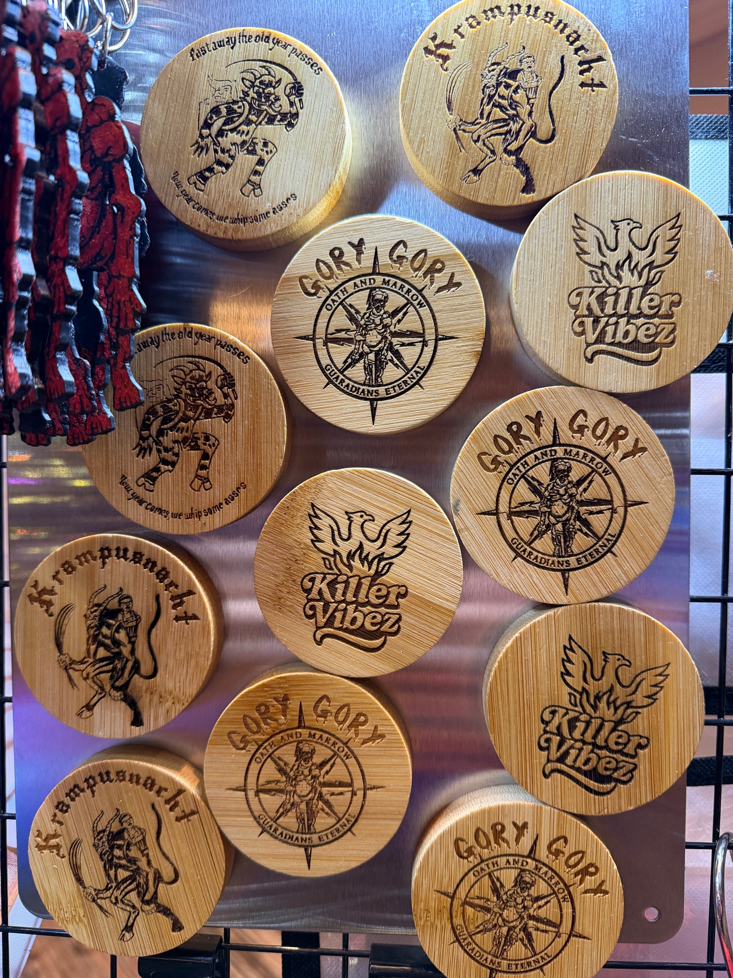 Laser Engraved Bamboo Magnetic Bottle Openers – Krampus, Gory Gory & Killer Vibez Designs