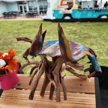 Handmade Leather Crab Art with Driftwood - Bientro