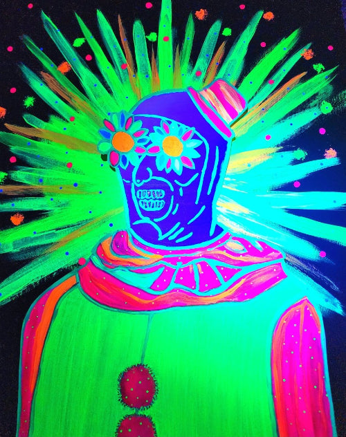 Neon Art the Clown Painting on Canvas Glows in Black Light 16x20 - Bientro