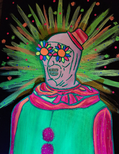 Neon Art the Clown Painting on Canvas Glows in Black Light 16x20 - Bientro