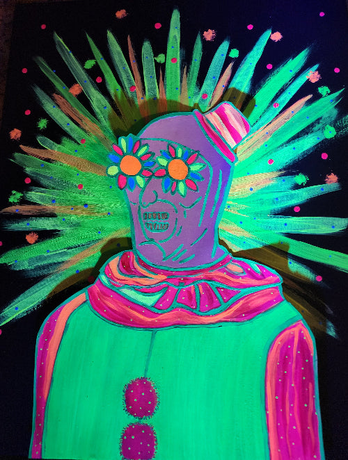 Neon Art the Clown Painting on Canvas Glows in Black Light 16x20 - Bientro