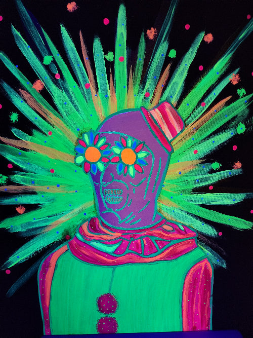 Neon Art the Clown Painting on Canvas Glows in Black Light 16x20 - Bientro