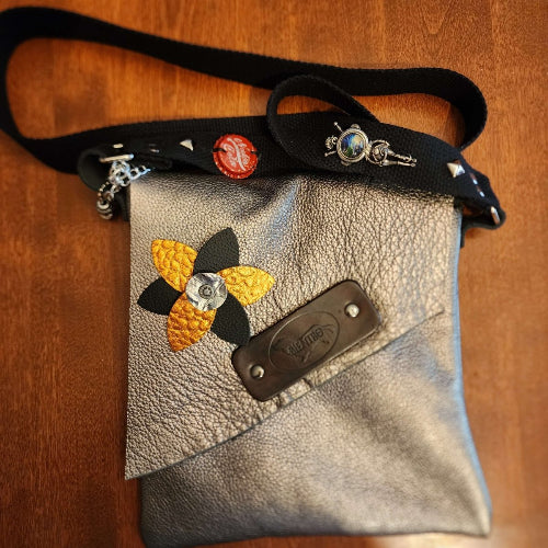 Upscale Metallic Leather Crossbody Bag – Handcrafted Postapocalyptic Gea - Bientro